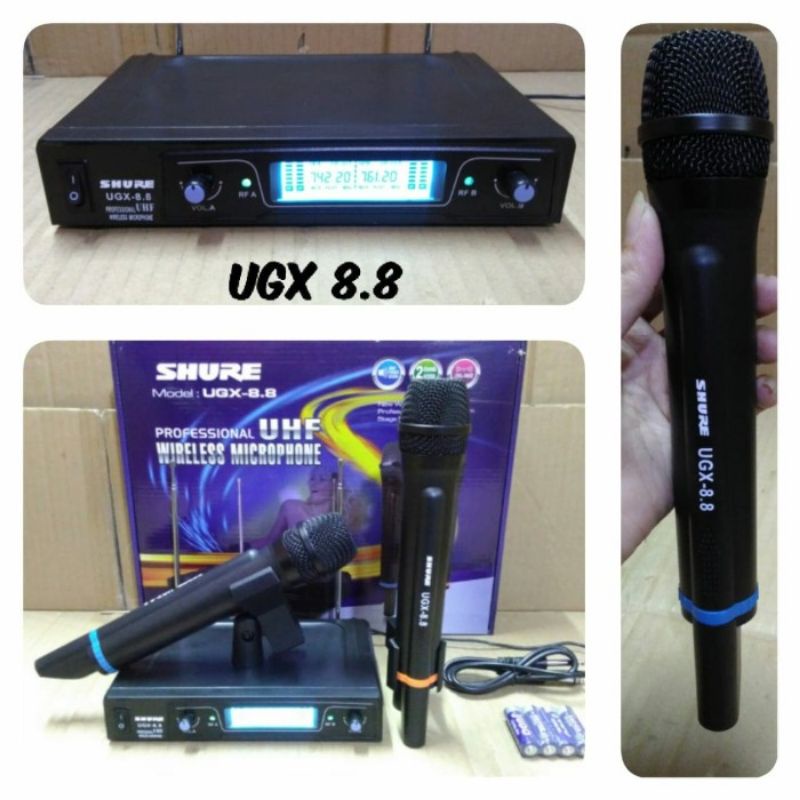 mic wireless shure UGX 8.8 double mic handle shure UGX8.8 wireless microphobe mic tanpa kabel mic shure profesional karaoke pidato ktv