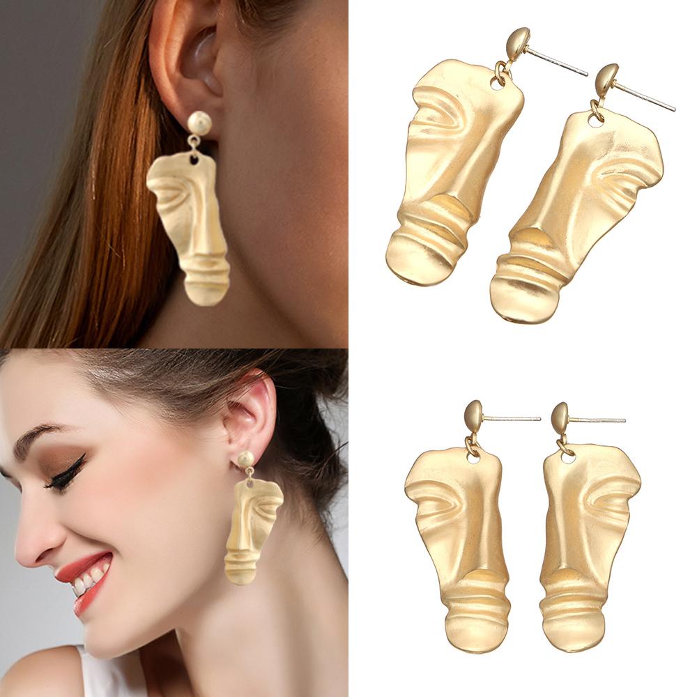 Lily 1pasang Perhiasan Anting Tetes Wajah Bahan Alloy Beads Statement Portrait Untuk Wanita