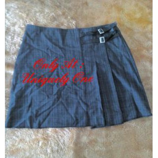 ROK PENDEK WANITA  / ROK MINI CHIC STYLE - MOTIF KOTAK2 AKSEN REMPEL LIPAT ABU TUA SIZE : M