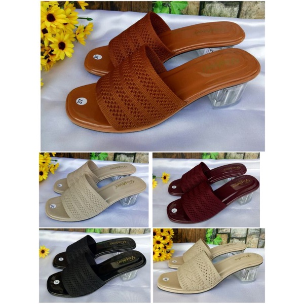 sandal ceewek hak kaca/sandal cewek rajut import/hils kaca rajut import/sandal murah rajut