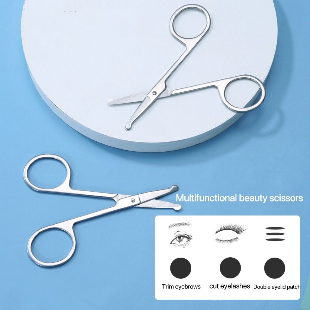 Gunting Pinset Pemangkasan Rambut Hidung Alis Bentuk Bulat Kecil Bahan Stainless Steel