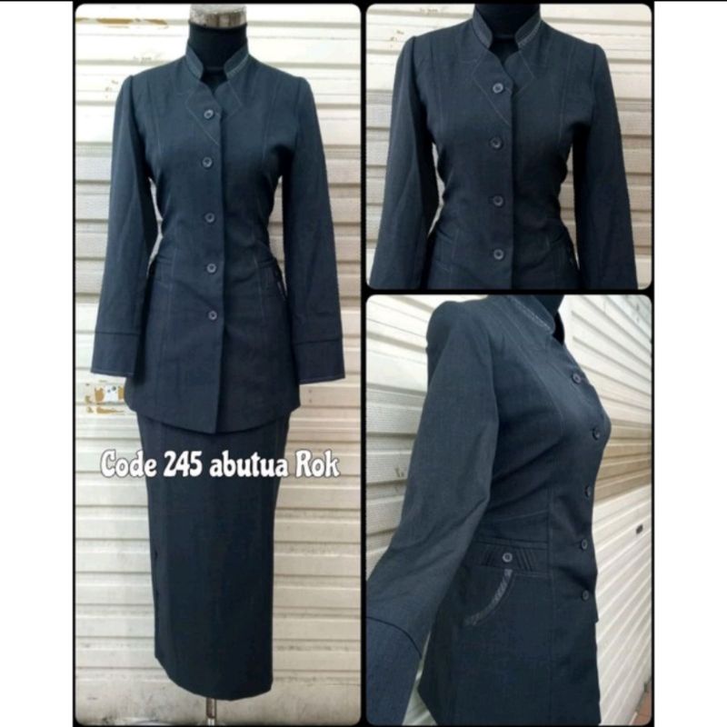 Setelan Satu Set Blazer Seragam Guru Wanita Warna Abu Tua Bekas Berkualitas