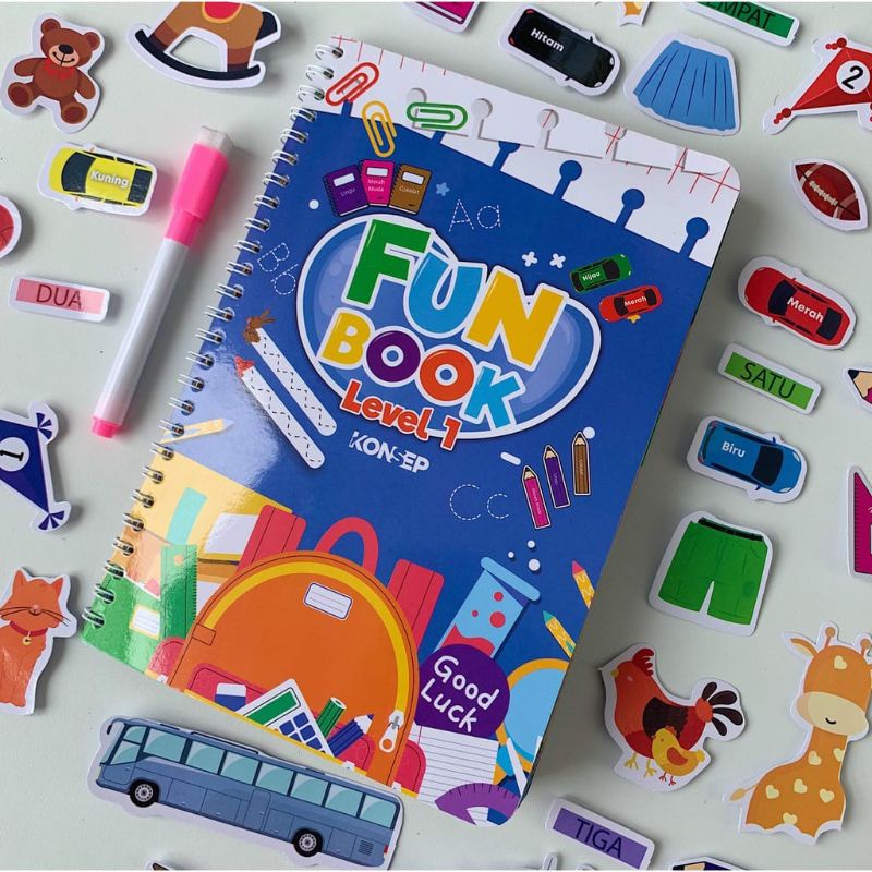 Konsep Funbook Level 1-3 Busy Book Buku Aktivitas Edukasi Anak TK Paud Toddler Preschool