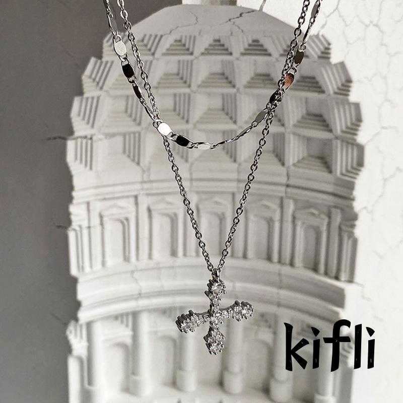 Kalung Liontin,Salib Lapis Ganda, Bahan Zirkon,Gaya Hip Hop