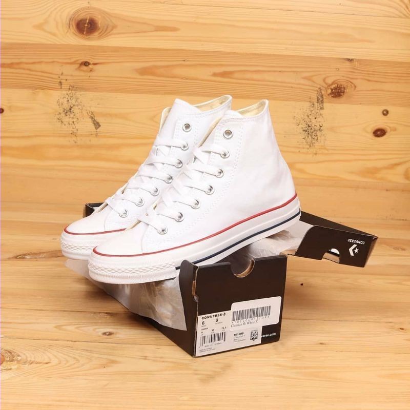 Sepatu Pria Converse CT Chuck Taylor All Star Classic Full Optical White Putih Polos High Tinggi Boo