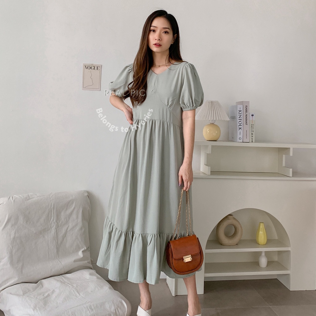 HYERIES Hikari puffy dress / Dress casual wanita / Dress wanita korea / Puffy midi dress / Flare dress / Mermaid dress / Ruffle dress / Dress kondangan / A line dress / Dress lengan balon / Dress jumbo oversize / Puff short sleeves dress / Dress polos