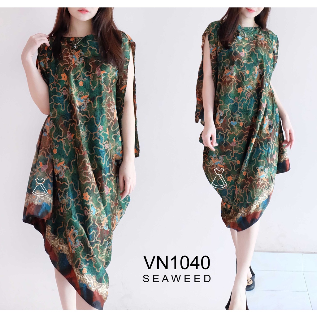 VN1040 - Dress Batik Kaftan Asimetris Best Seller