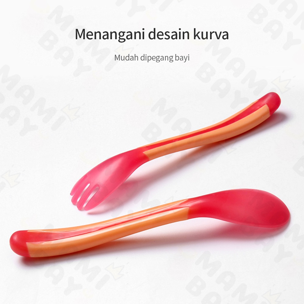 OKEYI Peralatan makan bayi Sensor Panas sendok plastik dan garpu bayi