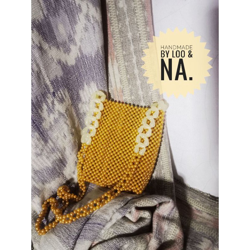 Mini Bag Tas Mote Manik manik Mutiara Gold