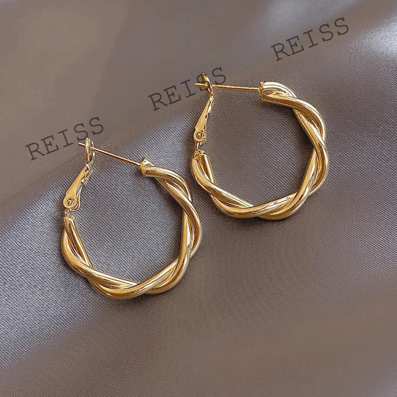 925 Silver Needle Double Twisted Hoop Earrings Simple Round Stud Earrings Silver/Gold Piercing Earings