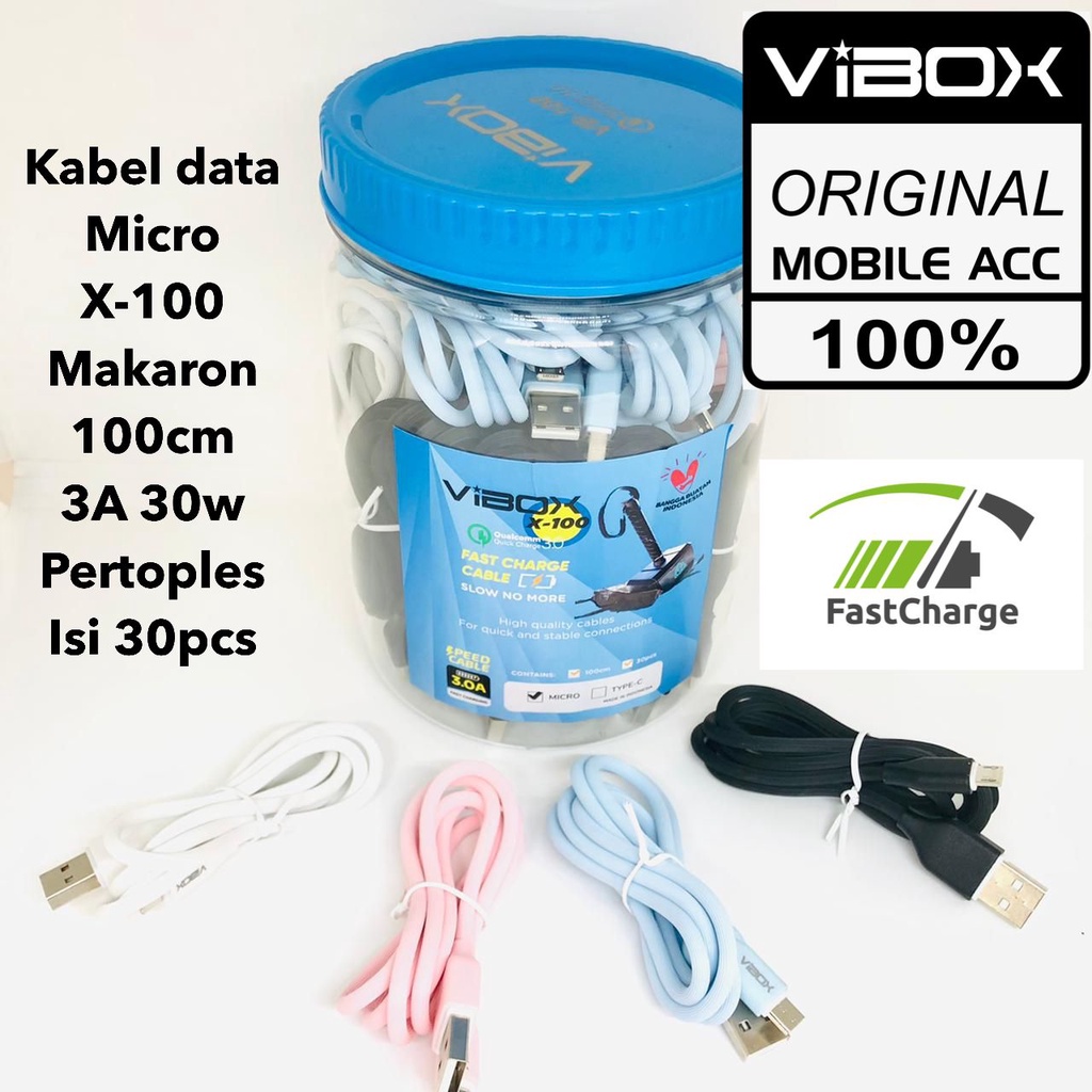 1toples 30pcs Kabel data Micro X-100 Makaron 100cm 3A 30w kabel data fast charging samsung