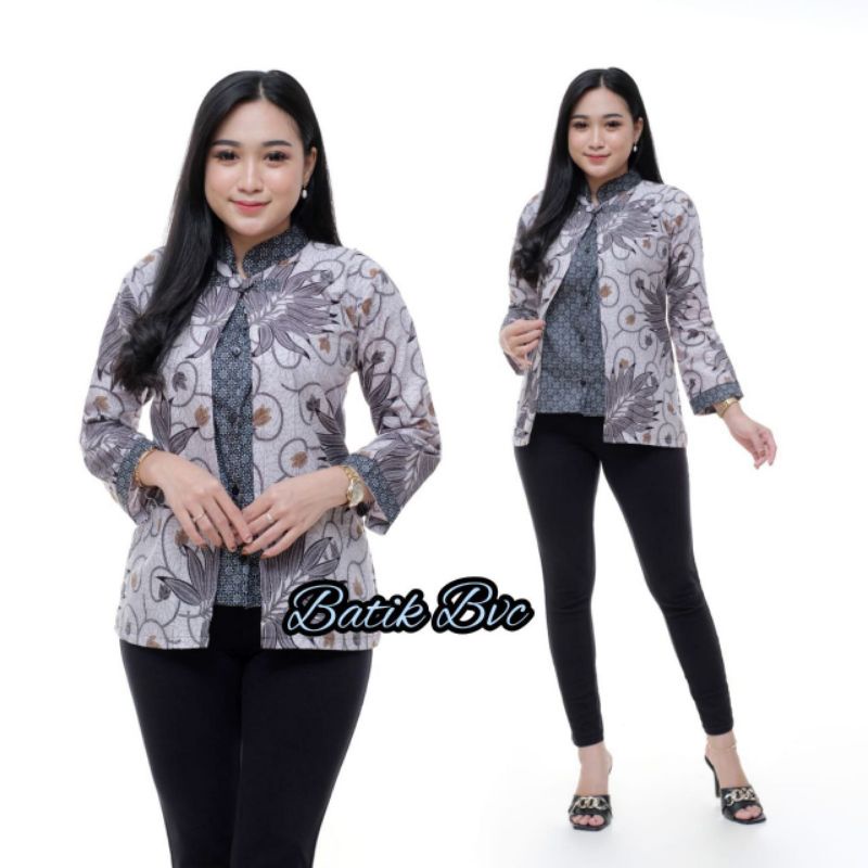 tey-17 Batik wanita ASJ SA HRB026 Kenongo Kemeja Tosca Pendek-Parang Susun