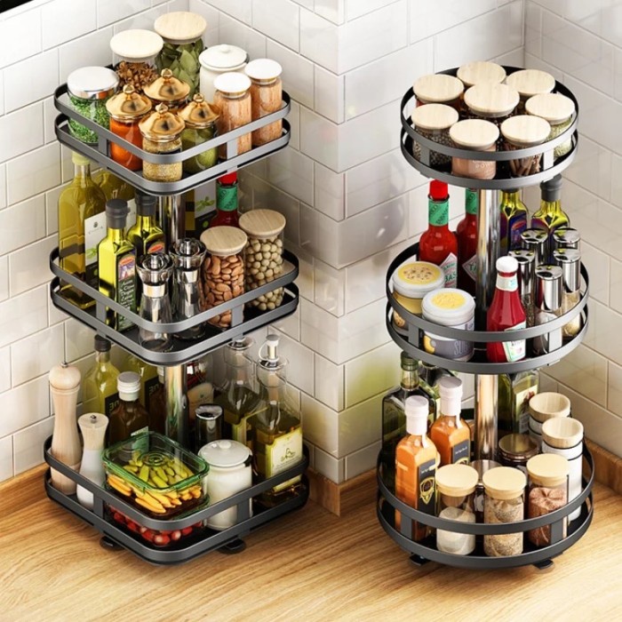 SHENAR,(COD) RACK NORDIC/RUBY RAK - Rak Bumbu 3 susun Berputar 360 Derajat Rak Bumbu Dapur Stainless Rotate Kitchen Spice Rack Organizer