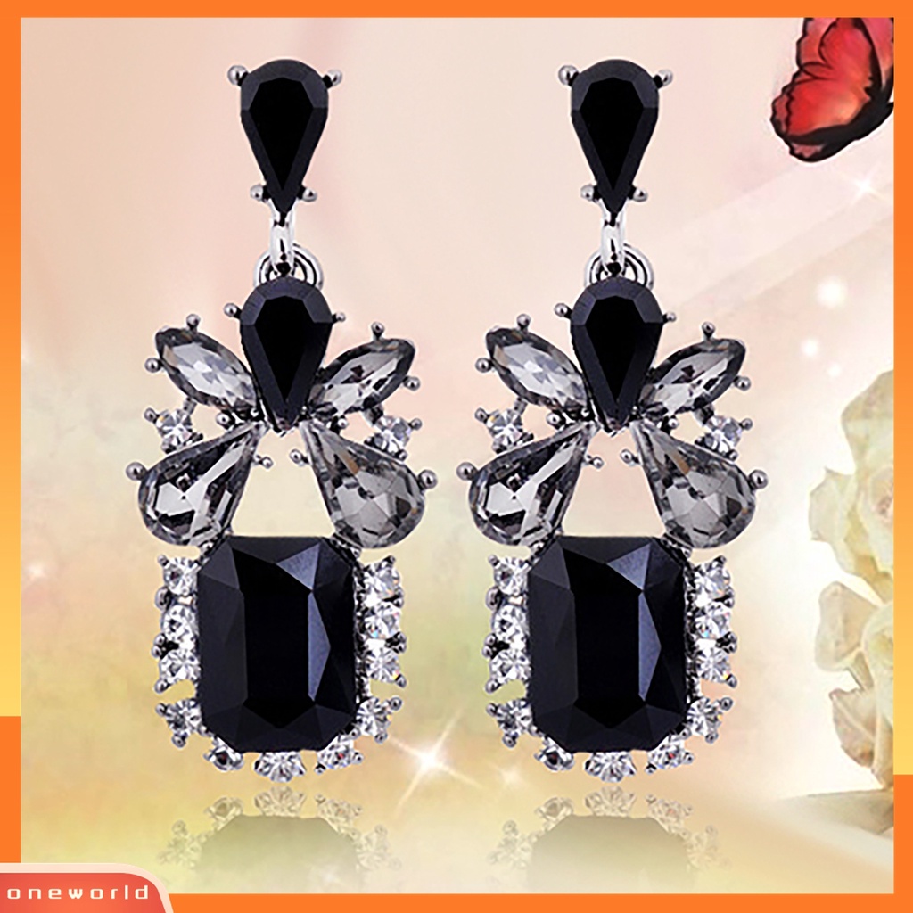 Anting Juntai Bentuk Persegi Waterdrop Cubic Zircon Warna Hitam Gaya Vintage Untuk Wanita