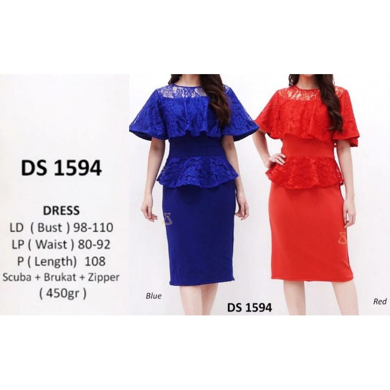 DS1594 DRESS PESTA BODYCON DRESS SCUBA BRUKAT BROKAT IMPORT PREMIUM MURAH GROSIR REALPIC
