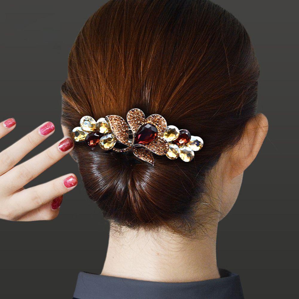 Needway Jepit Rambut Wanita Trendy Vintage Bunga Untuk Anak Perempuan Ponytail Holder Kristal Spring Clips