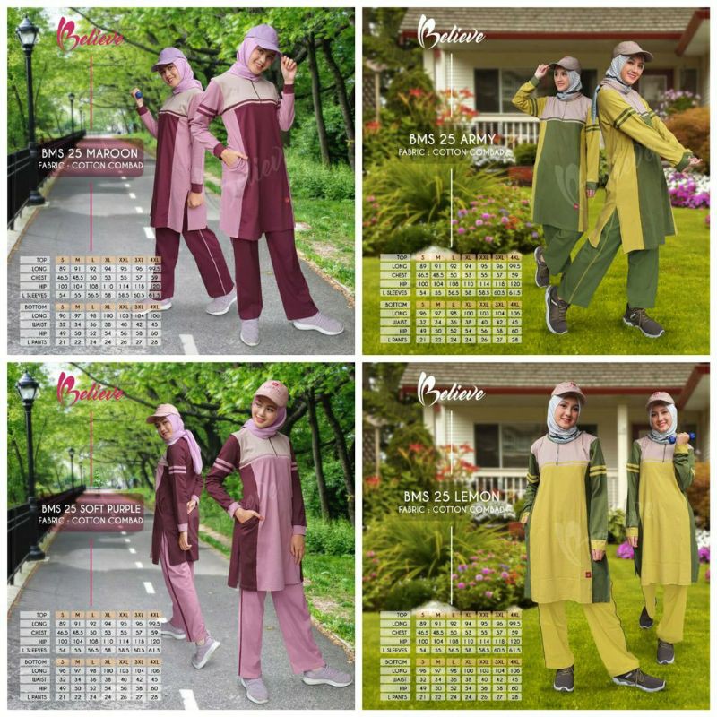 Stelan Baju Olahraga Muslim - Baju Olahraga Busui - Baju Olahraga By believe Original