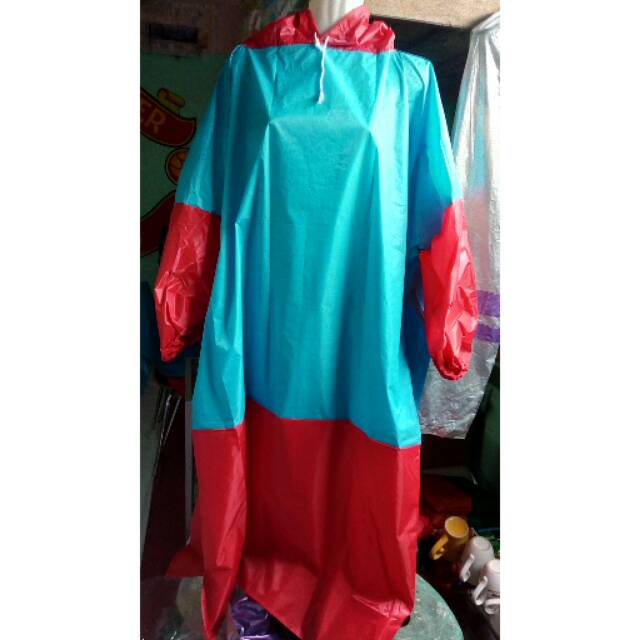 Jas hujan gamis kombinasi biru merah