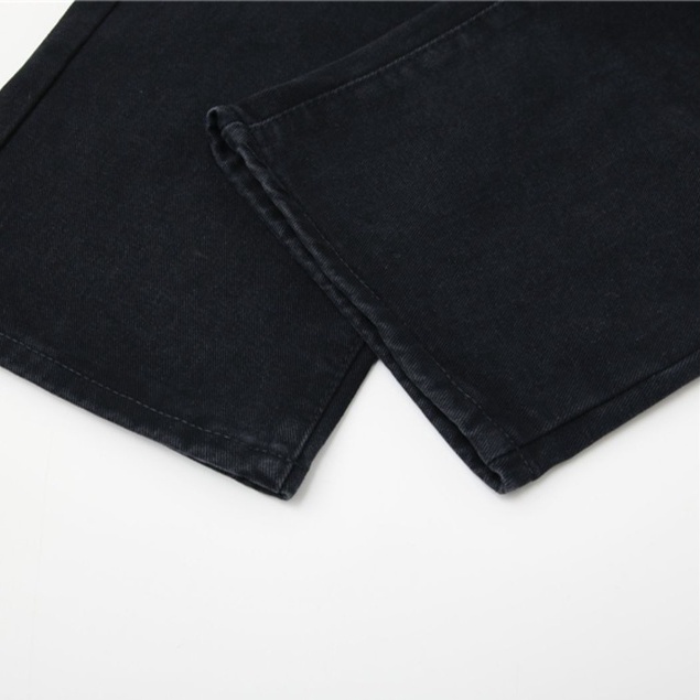 Hitam New Korean Highwaist Kulot Celana Jeans Wanita (Disesuaikan Pinggang)