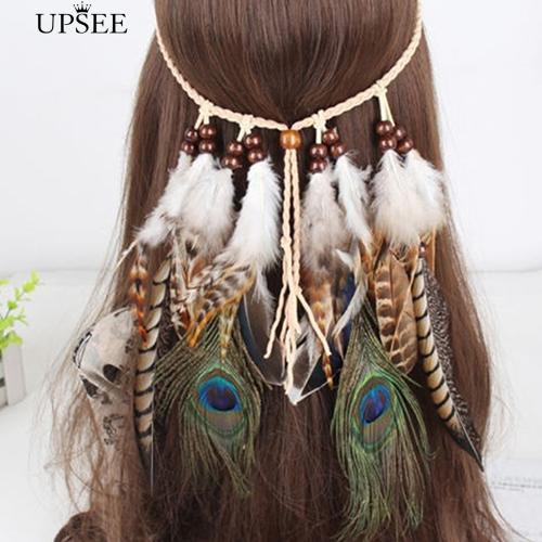 Hiasan Kepala Rambut Model Kepang Aksen Rumbai Bulu Hiasan Kepala Rambut Model Kepang Aksen Rumbai Bulu