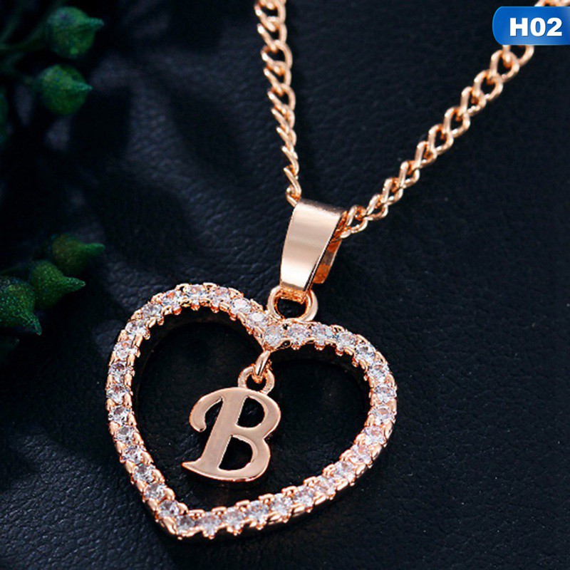 Fancyqube 1Pc Kalung Rantai Emas dengan Liontin 26 Huruf Hati