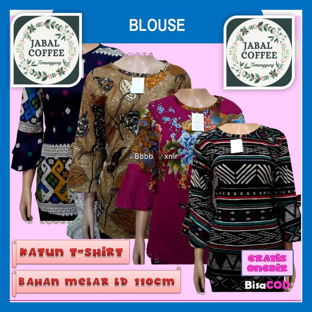 Blouse Batik Cap Wanita Kerja Lengan Panjang Murah / Blus Atasan Batik Modern Wanita Jumbo Murah J14