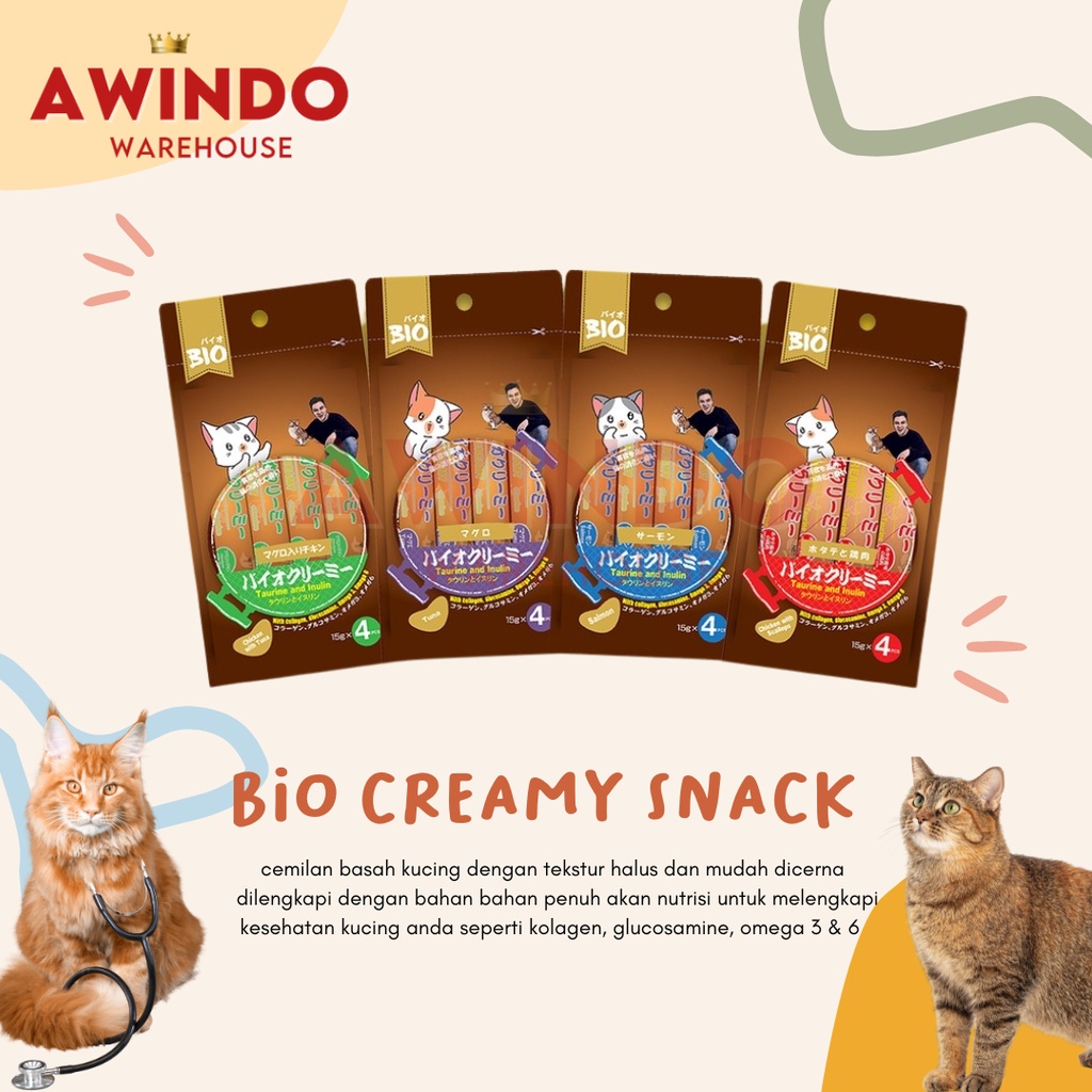 BIO CREAMY TREATS - Makanan Cemilan Basah Kucing Cat Adult Kitten Snack