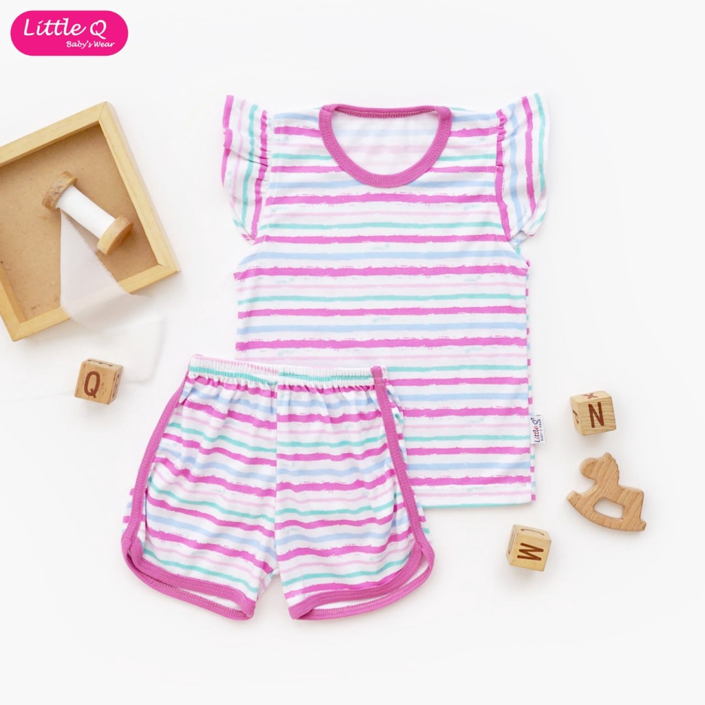 LittleQ Setelan Ruffle Tee Motif - Setelan Baju Bayi dan Anak Perempuan Rampel Celana pendek Little Q SNI