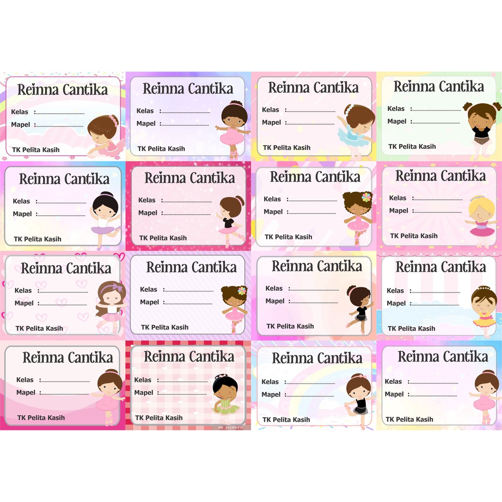 

Balerina Label Stiker buku pelajaran nama mapel kelas custom