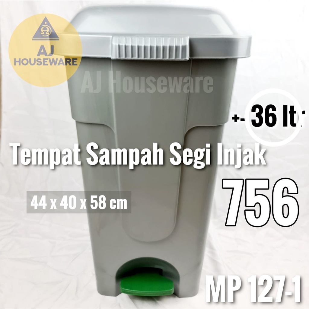 TEMPAT SAMPAH INJAK SEGI BESAR 756 SILVER 36 LITER / DUST BIN MPW / TONG SAMPAH PLASTIK