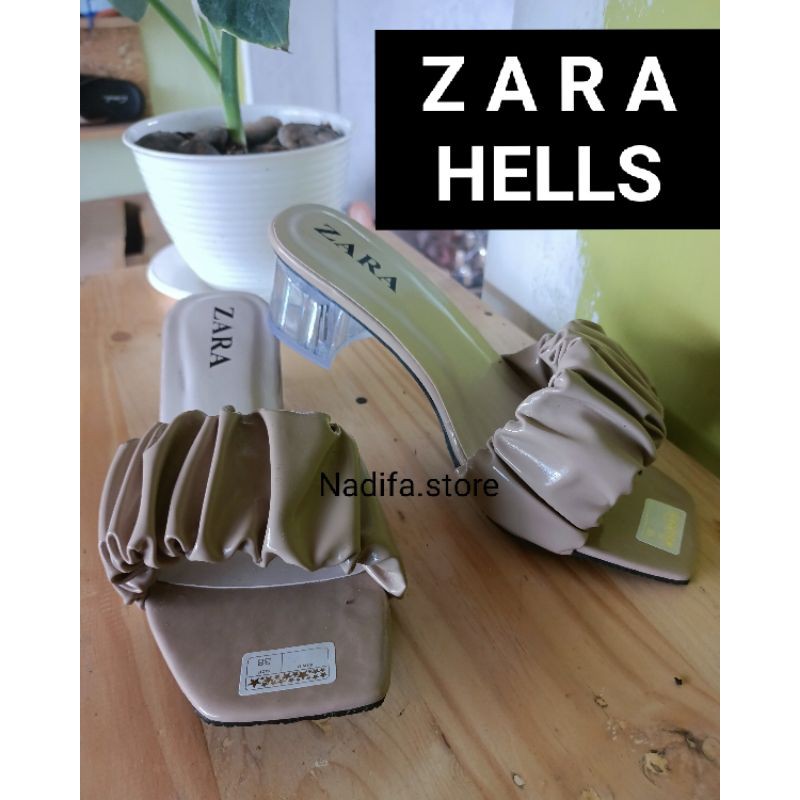 Sandal Hells Z A R A Hak Kaca | Sandal Hak Kaca kerut hills Andin fashion kekinian