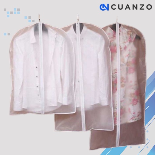 Cover Pakaian Anti Debu Dustproof Cloth Organizer / Cover Pembungkus Penutup Pelindung Sarung Kantung Kantong Plastik Baju Pakaian Vacum Vacum Baju Jas Gamis Laundry Plastik Perekat Gantung Gantungan Traveling Travel Motif Hanger Mika Resleting Original