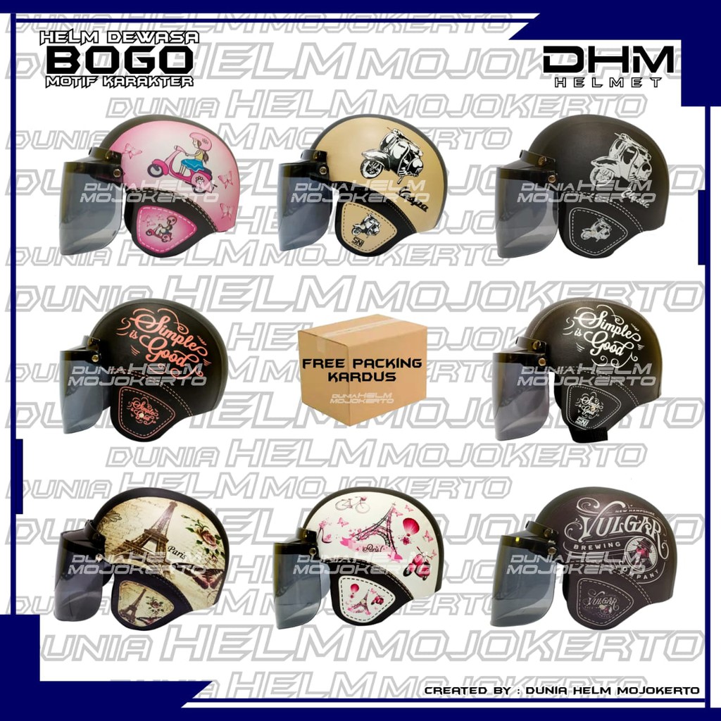 Helm Bogo Dewasa Retro Kulit Sni Full Motif Kaca Datar Murah Free Packing Kardus New Shopee Indonesia