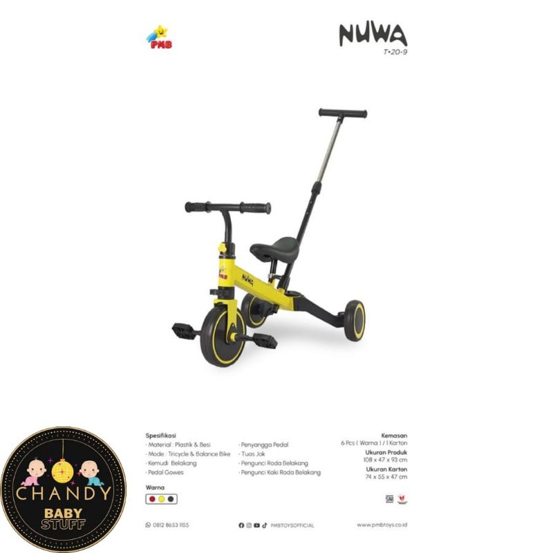 SEPEDA ANAK RODA 3 PUSH BIKE PMB NUWA T20-9