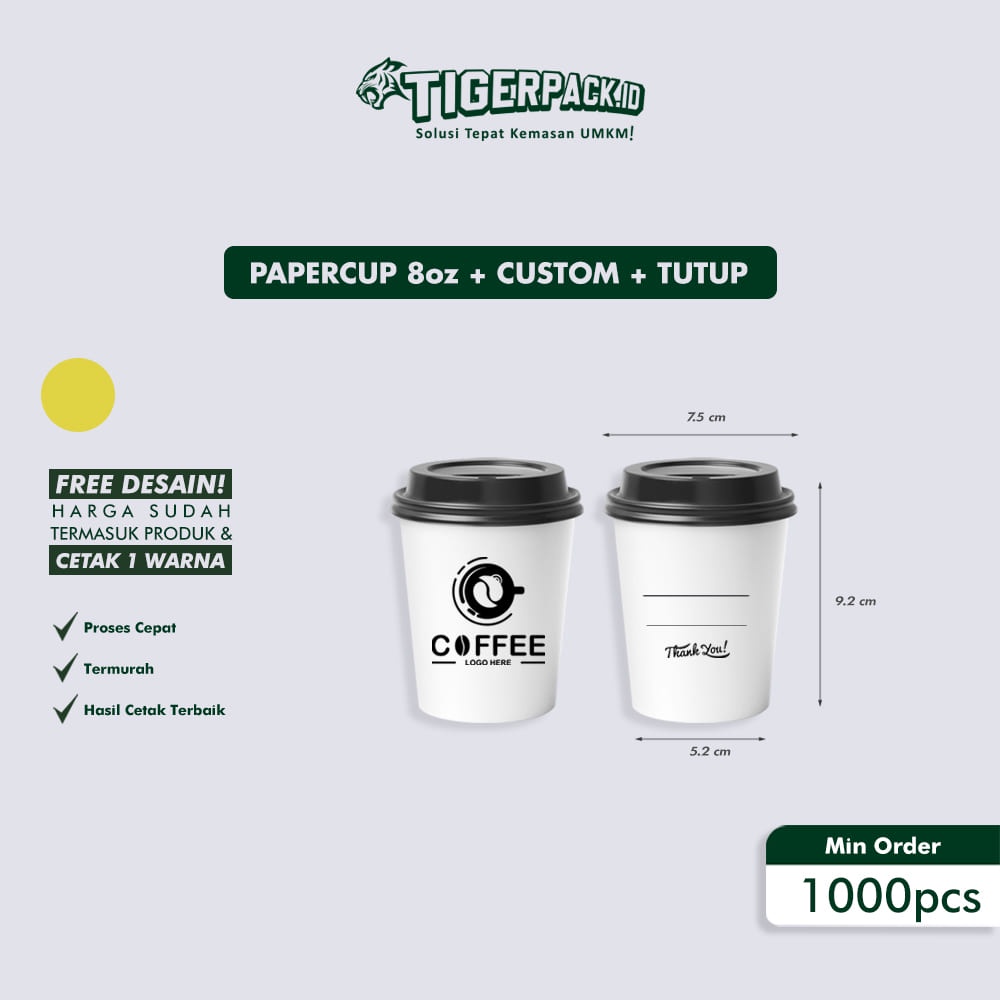 

Sablon paper cup 8oz custom logo + tutup - 8oz+tutup