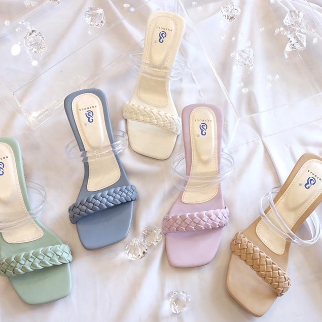 [SIAP KIRIM] BRShoes111 Sandal Slop Tali Jelly Heels Kaca Mika