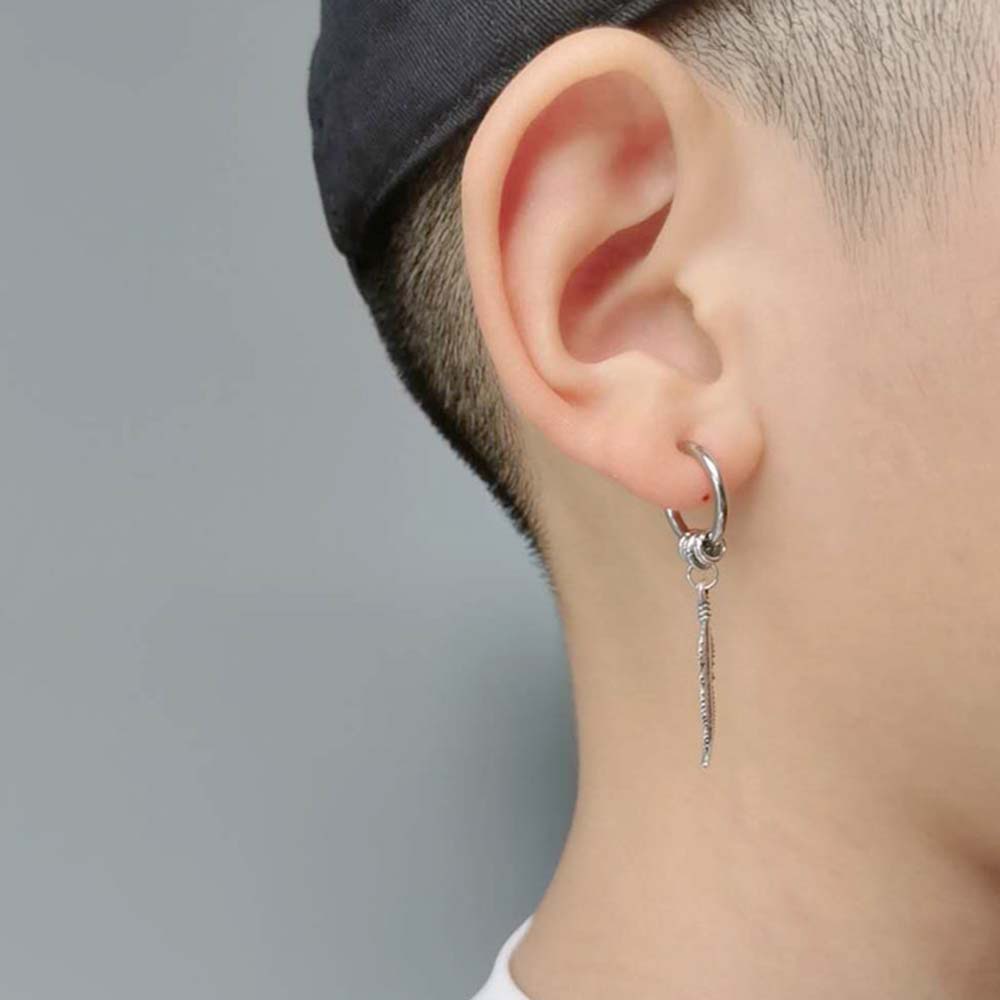 Needway  Popular Cross Stud Earrings Cool Fashion Jewelry Feather Hoop Earrings Women Gift Men Korean Punk Style Alloy Stainless Steel/Multicolor