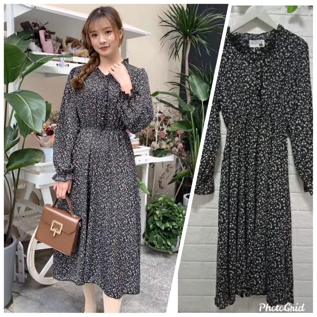 Gaun Wanita Motif Floral Dress Vintage Korean Style 9920 - 9925-FLORAL14