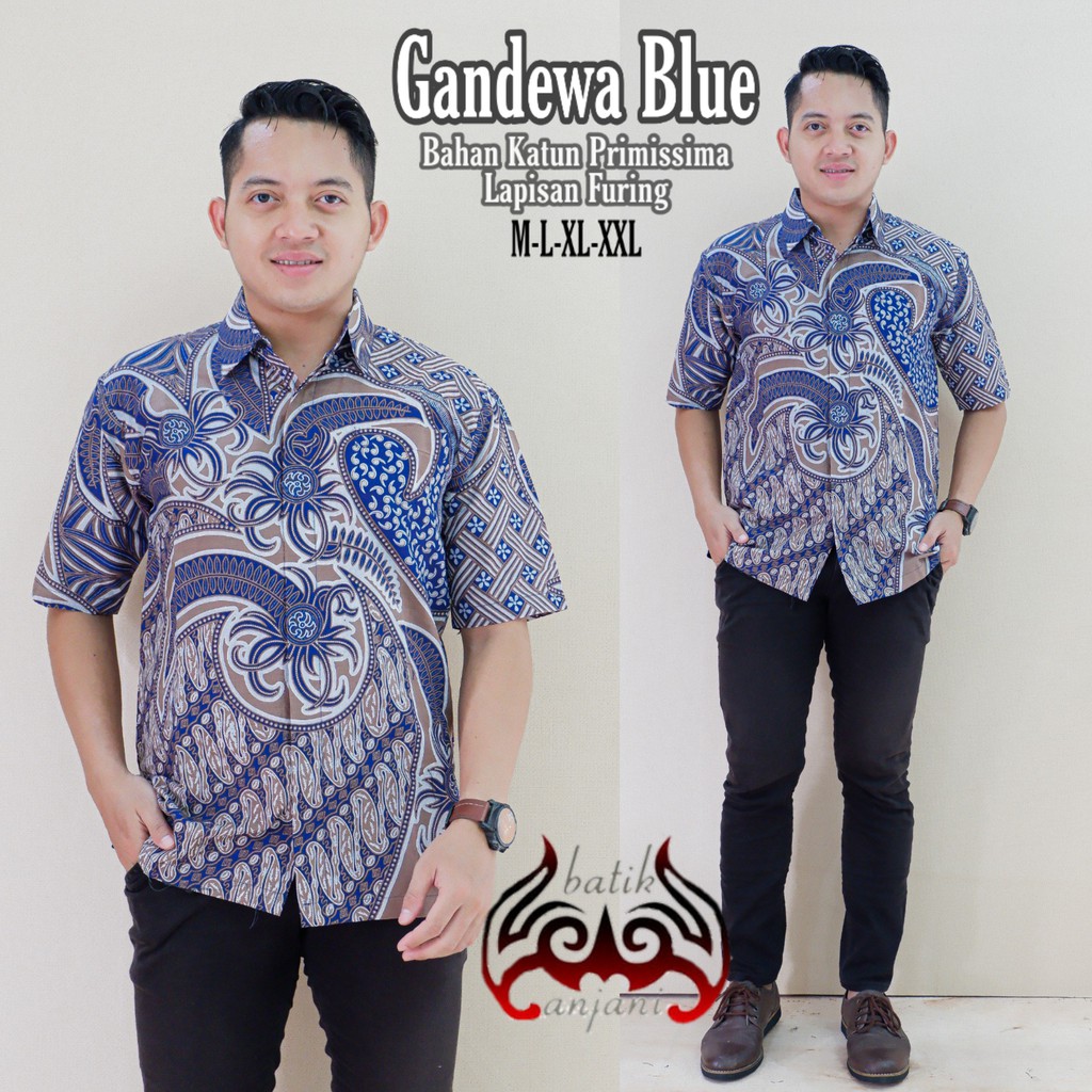 GANDEWA BLUE ANJANI KEMEJA BAJU BATIK PRIA SOLO LENGAN PENDEK FULL FURING KATUN HALUS ATASAN BATIK PREMIUM MODERN BAWARA BIRU DANURAJA NAVY PERWIRA BLUE DARAJAYA BATARA NAVY PEKSI LASEM GRAHA LASEM PARANG SKAR BLUE GANDEWA BLUEE CENDRAWASIH SOGAN KUMALA