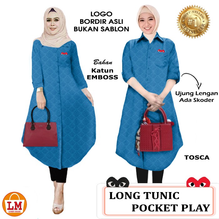 TERMURAH TERLARIS Baju Atasan Tunik Wanita LONG TUNIC POCKET PLY LMS 17656 17659 TERBARU