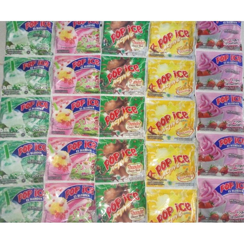 

POP ICE SIRSAK / ES DOGER / THUNDER COCO MALT / TORNADO SOUASH / YOUGURT STRAWBERRY/ LECY