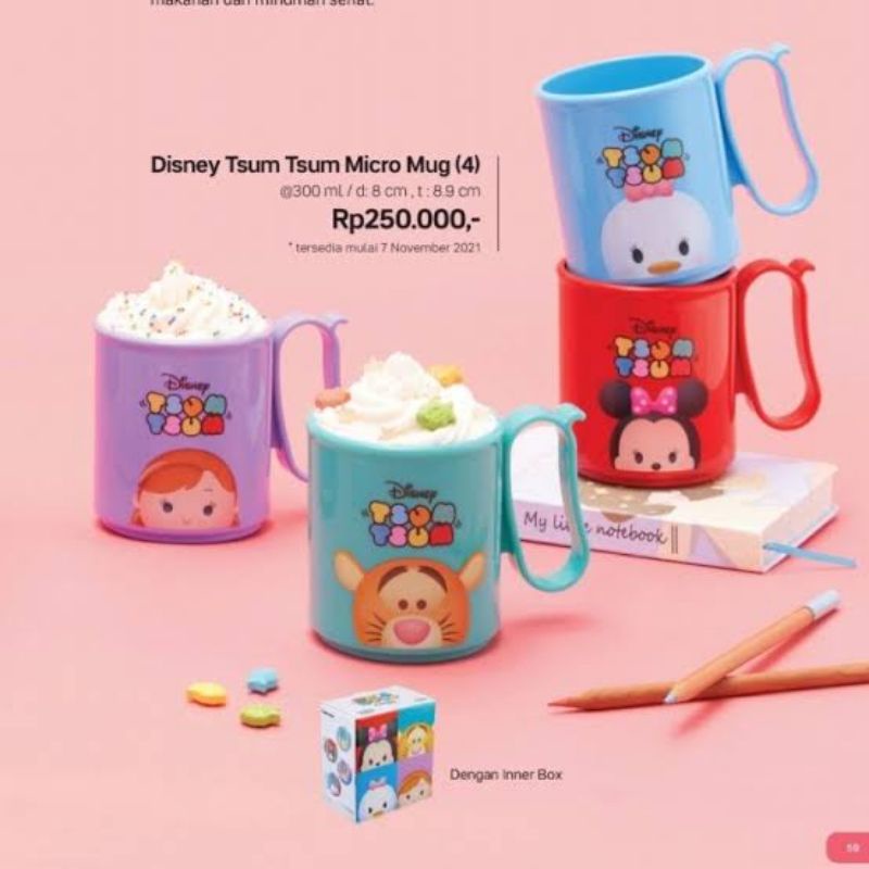 Tupperware Disney Tsum Tsum Mug (4 Pcs) / Tumbler Anti Panas Tahan Pecah Gelas Air Minum Karakter An