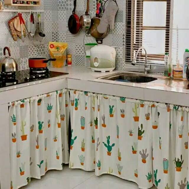 Gorden bawah kompor/Gorden kolong dapur/Gorden kolong bawah dapur bahan katun panca motif Cactus