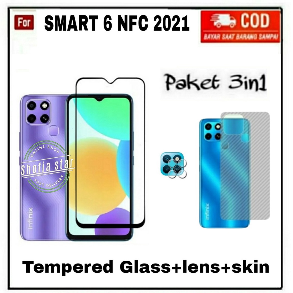 3IN1 TEMPERED GLASS INFINIX SMART 6 NFC TG LAYAR ANTIGORES KACA FULL COVER