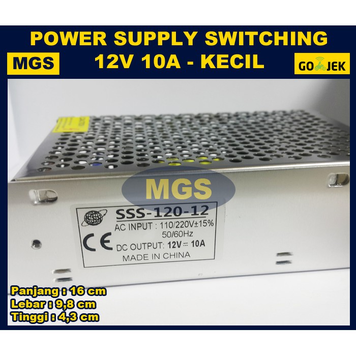 Adaptor 12V 10A Power Supply Switching Jaring Body Kecil