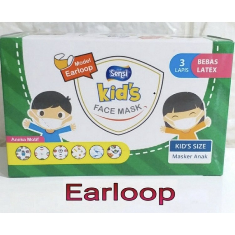 Masker Sensi Anak 3 Ply Original Sensi Kids Earloop Face Mask