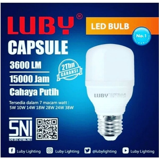 Lampu LED LUBY Capsule Cahaya Putih 5w 10w 14w 18w 28w 38w 45w 50w Watt MURAH 5 10 14 18 28 38 45 50