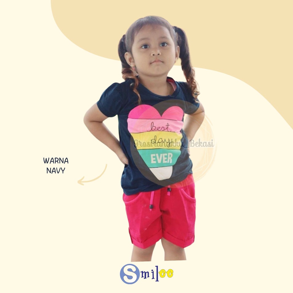 Setelan Anak Cewe Navy Love Size 1,2,3thn Murah