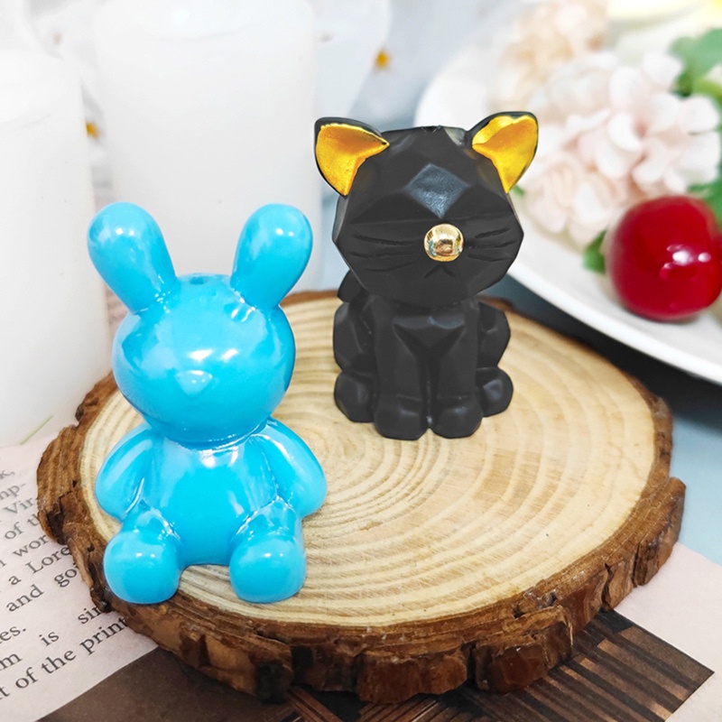 Siy Cetakan Sabun / Fondant Bentuk Kucing / Kelinci 3D Bahan Silikon Untuk Dekorasi Meja DIY