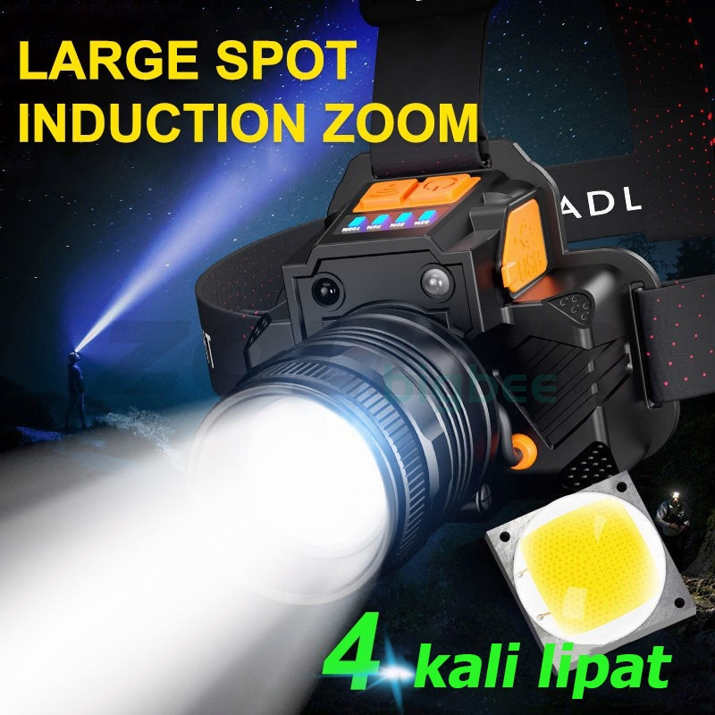 Senter Kepala Led Super Terang Senter Kuat Outdoor Lampu Induksi T8 Zoom USB Isi Ulang Tahan Air Adjustable Ikat Kepala Outdoor Hiking Camping Memancing 10W